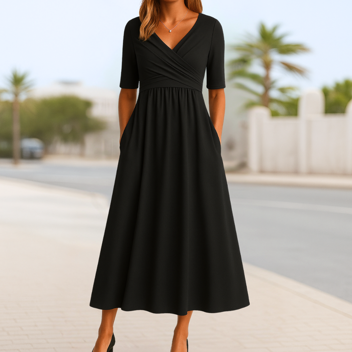 BODINE | CROSSOVER SHORT-SLEEVE DRESS