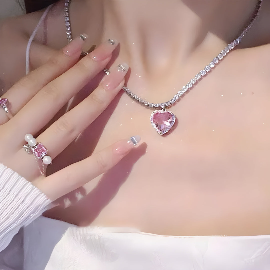 Pink Crystal Heart Pendant