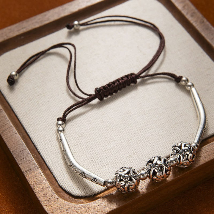 VERITY | ENGRAVED SILVER BAR CORD BRACELET