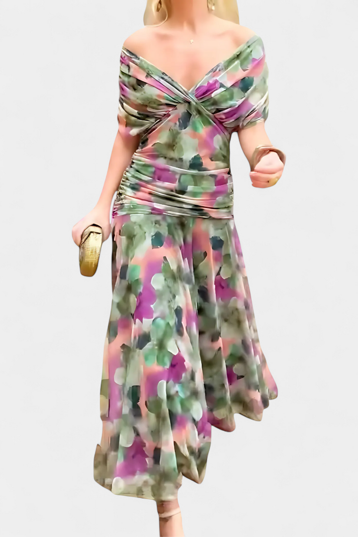 SHARICE | LONG FLORAL DRESS WITH V-NECK