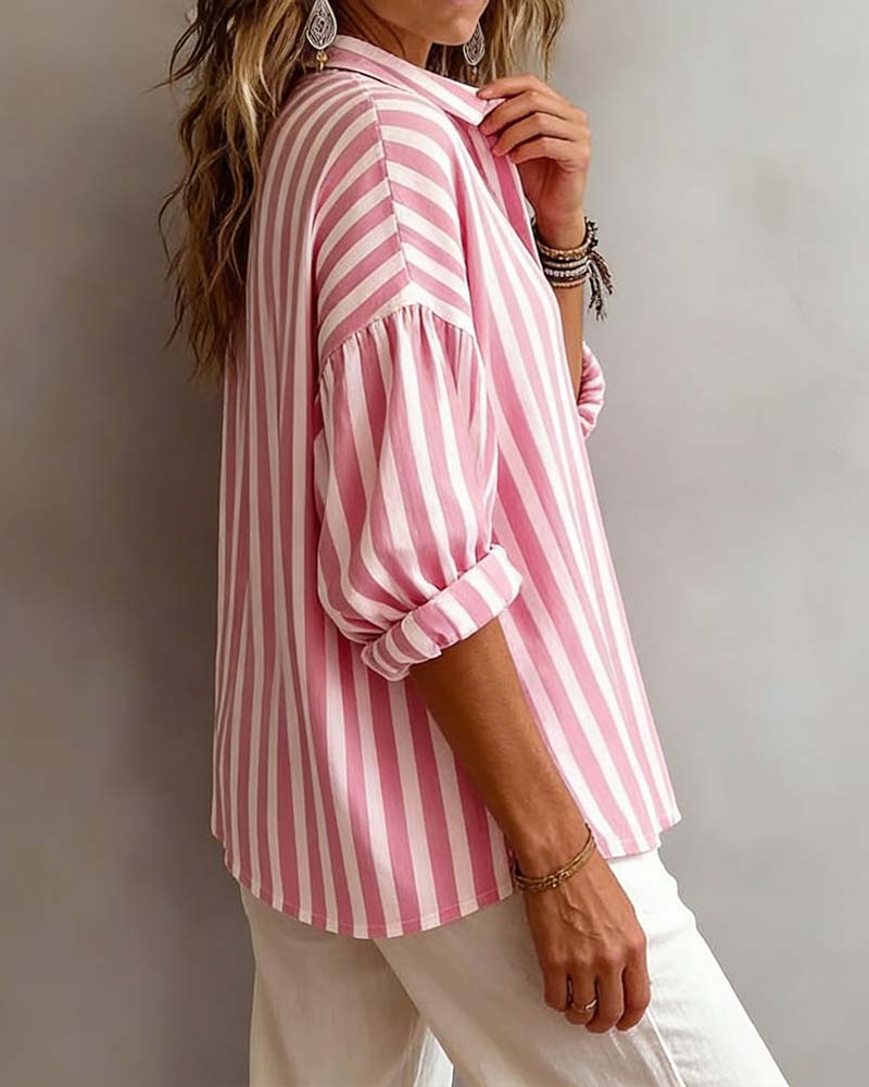 NORA | LOOSE STRIPED BLOUSE WITH COLLAR
