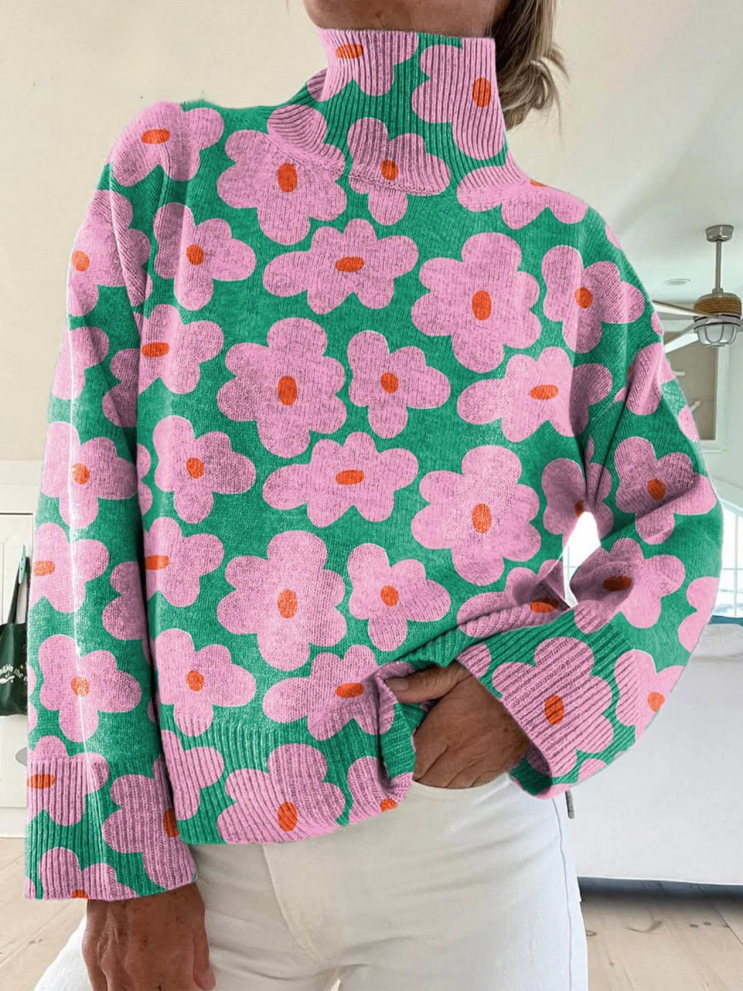 HANNAH | FLORAL KNIT TURTLENECK