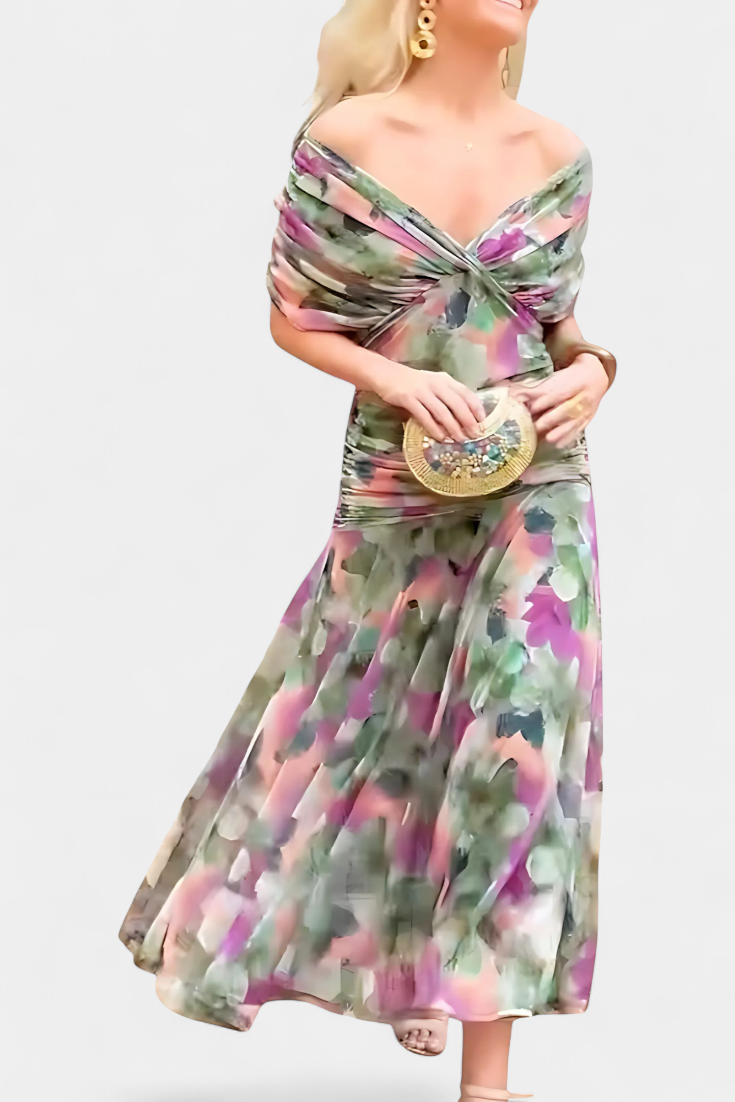 SHARICE | LONG FLORAL DRESS WITH V-NECK