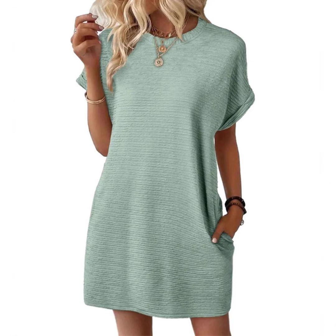 EVA | CASUAL MINIMALIST ROUND NECK SUMMER DRESS