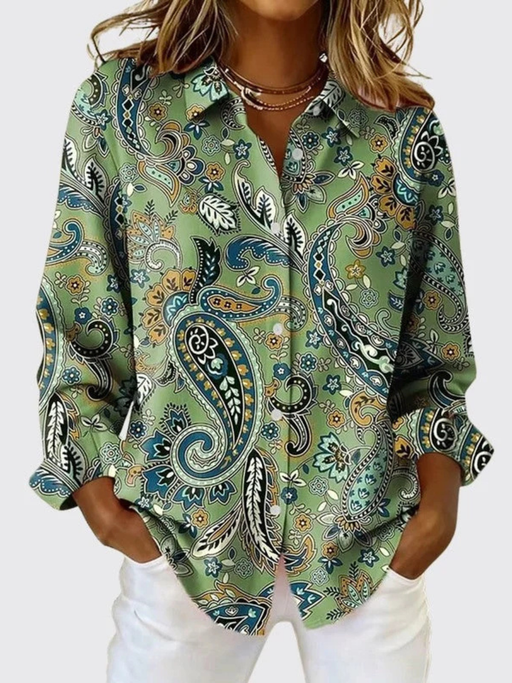 DRAYA | PAISLEY PRINT BUTTON-UP BLOUSE