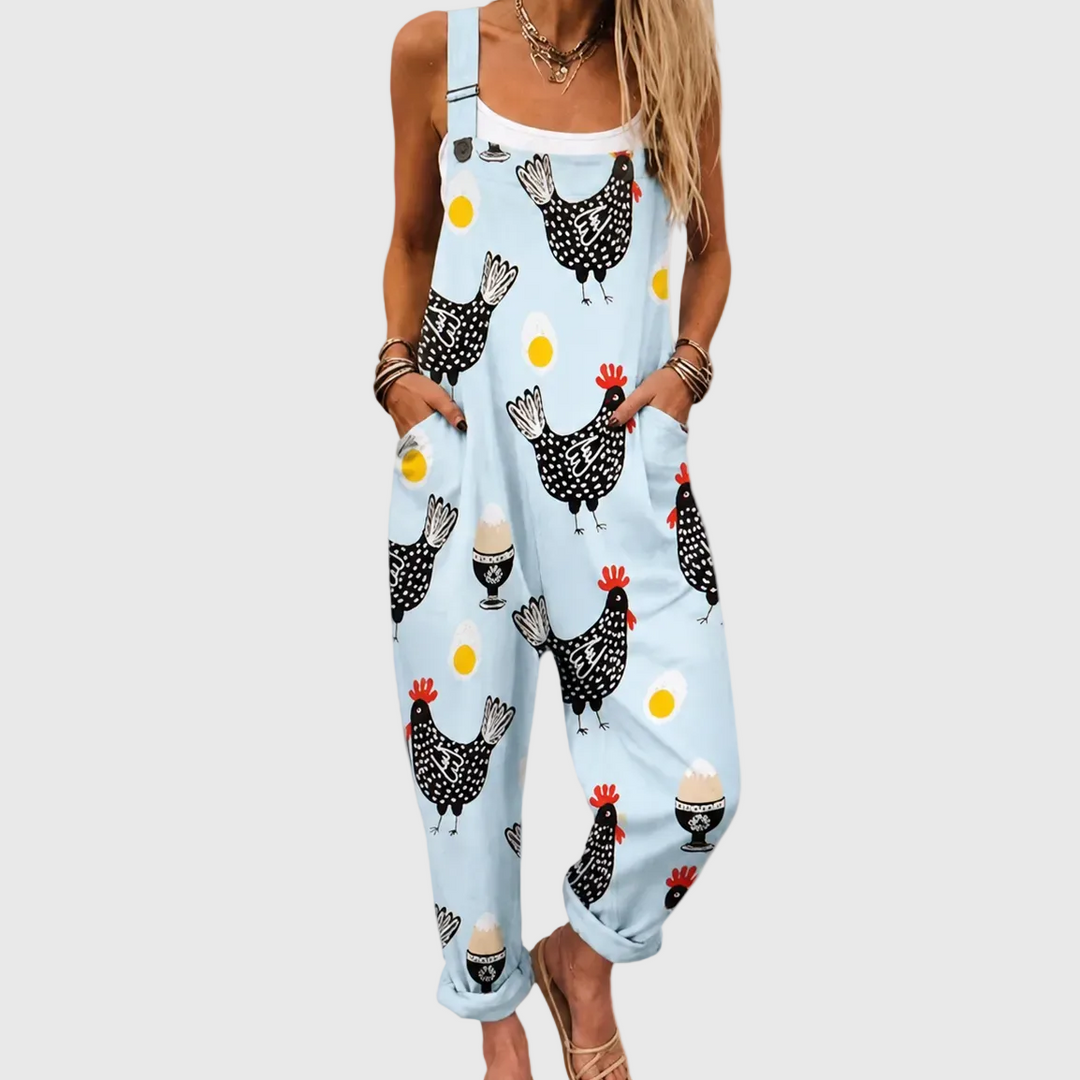 FLORENCE | RELAXED OVERALLS WITH CHICKEN PATTERN