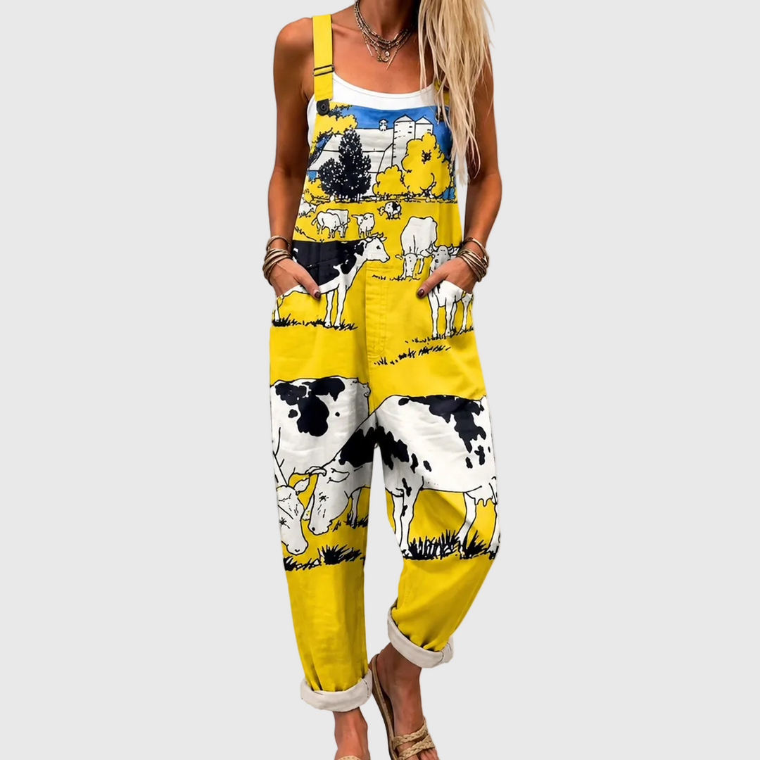 FREYA | SOFT YELLOW JUMPSUIT WITH COUNTRY PRINT
