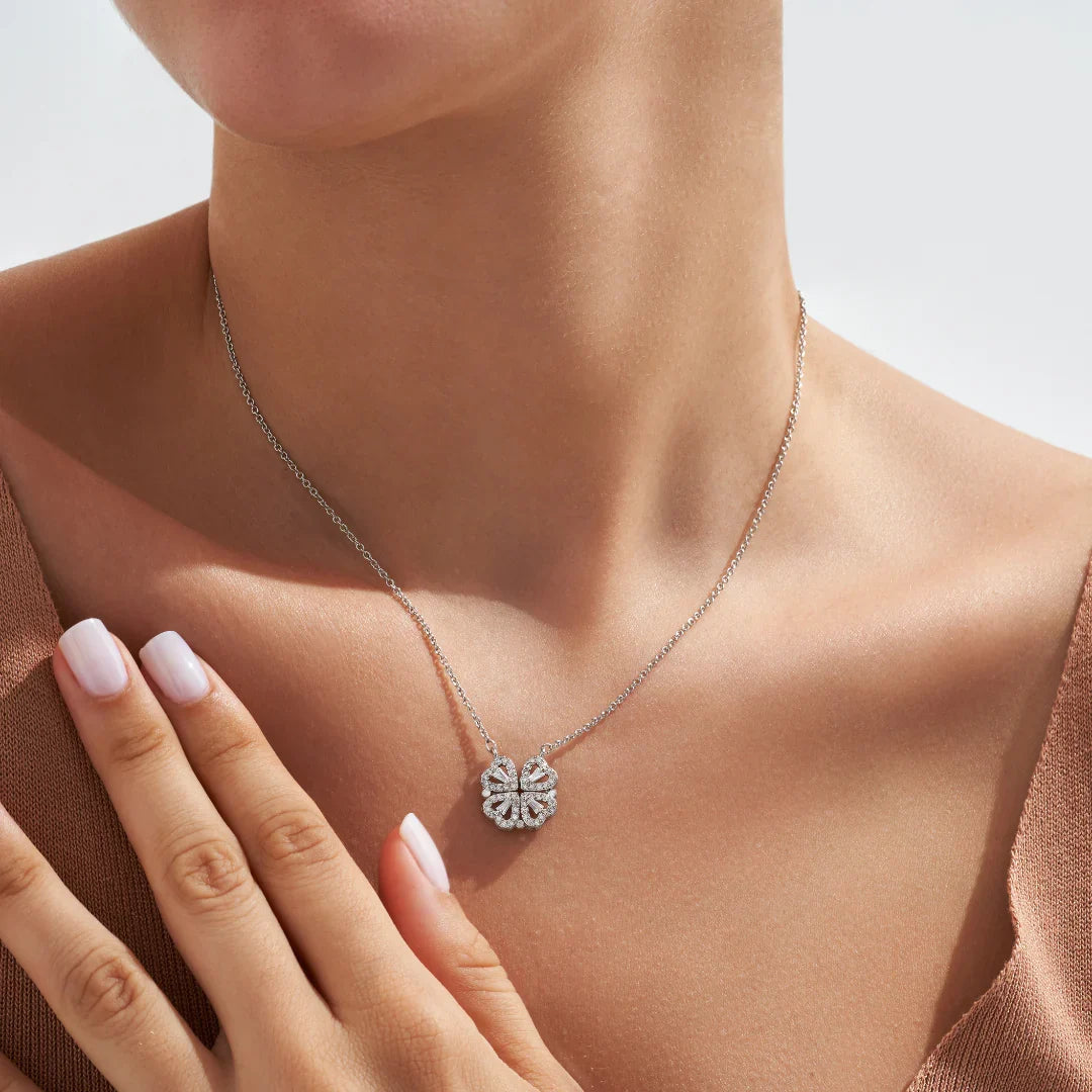 Lucky Heart Necklace, close-up while worn