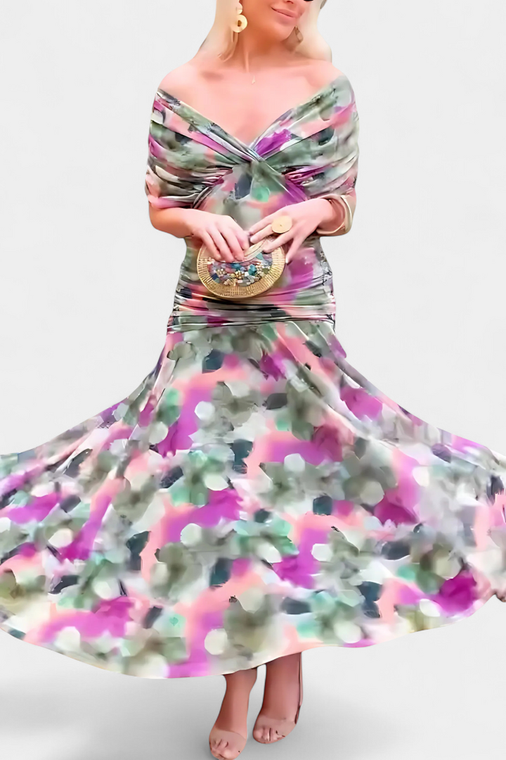 SHARICE | LONG FLORAL DRESS WITH V-NECK