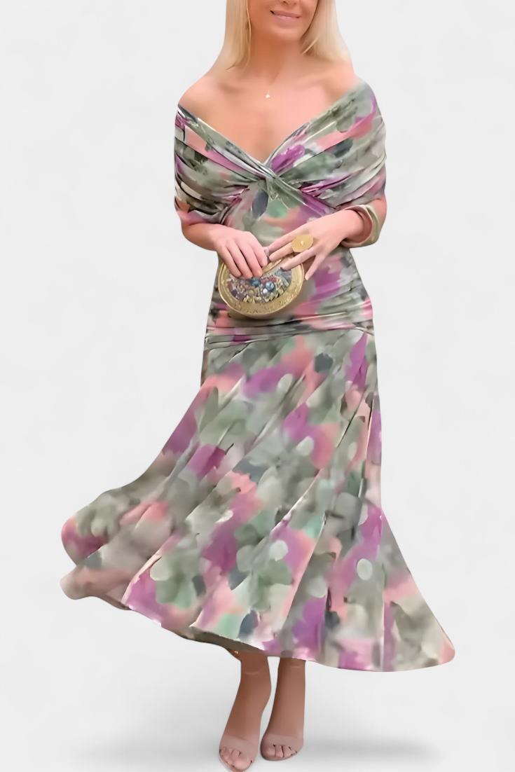 SHARICE | LONG FLORAL DRESS WITH V-NECK