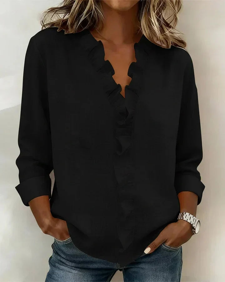VELMA | BLOUSE WITH RUFFLES &amp; V-NECK