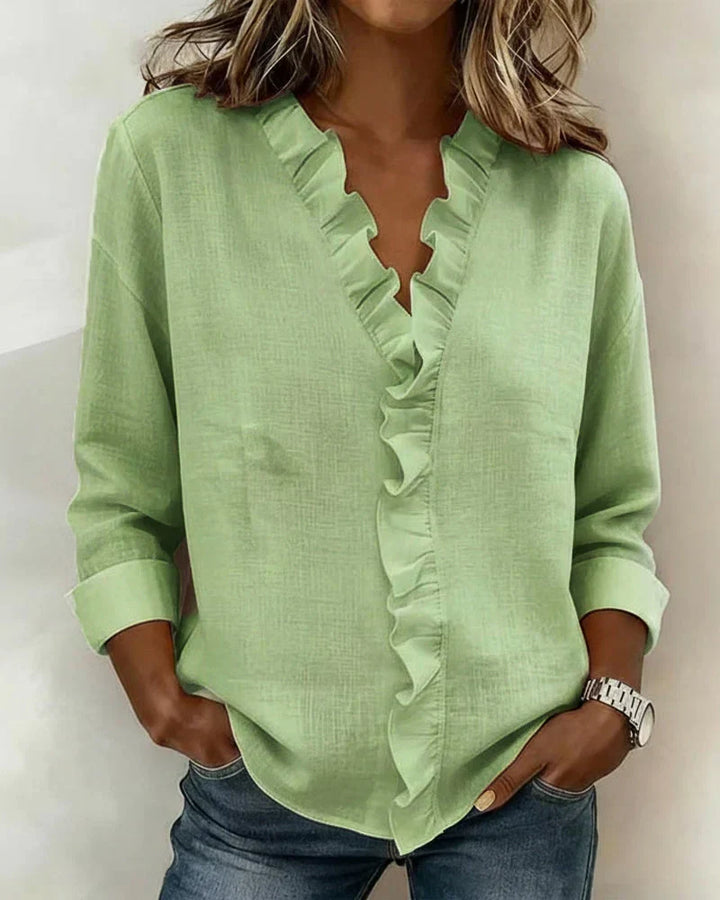 VELMA | BLOUSE WITH RUFFLES &amp; V-NECK