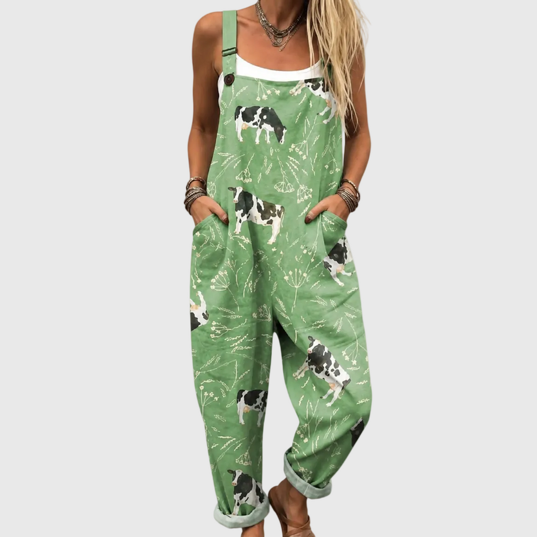 LUCY | GREEN COW JUMPSUIT