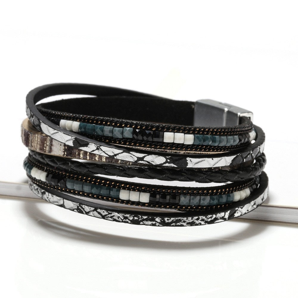 CONSTANCE | BLACK SNAKE FAUX LEATHER WRAP BRACELET