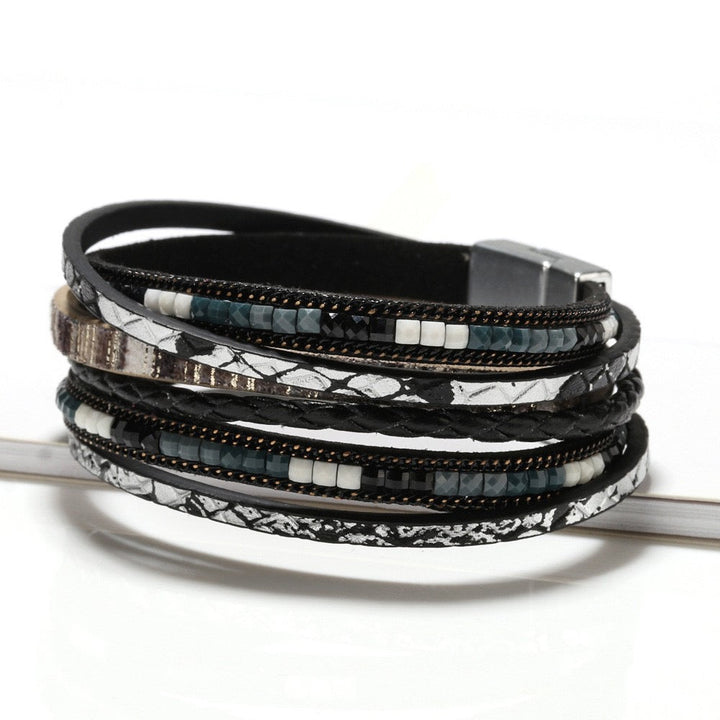 CONSTANCE | BLACK SNAKE FAUX LEATHER WRAP BRACELET