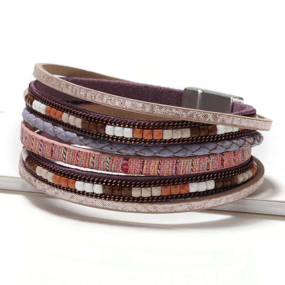 WINIFRED | MAUVE FAUX LEATHER WRAP BRACELET