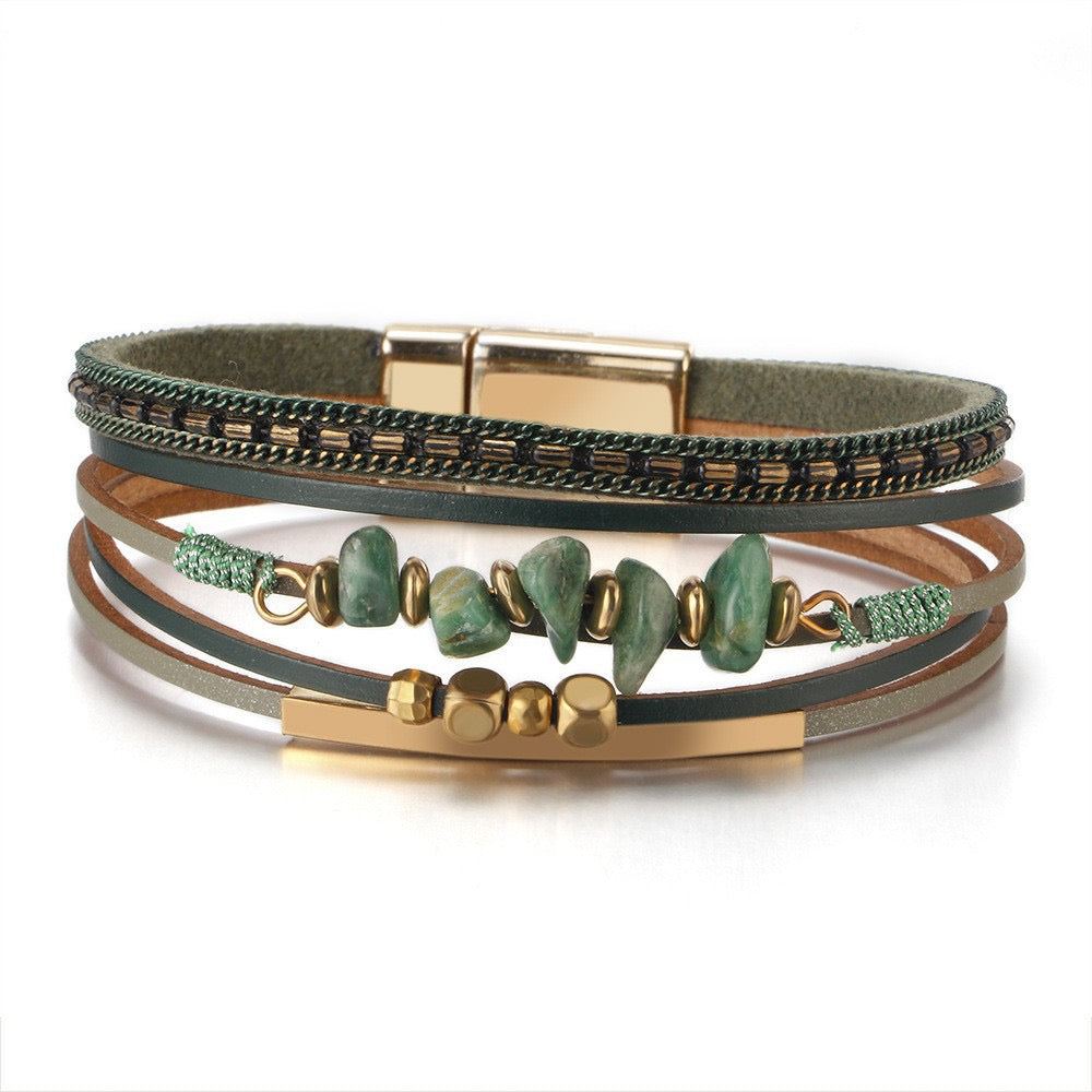 AGNES | GREEN STONE CHIP FAUX LEATHER BRACELET