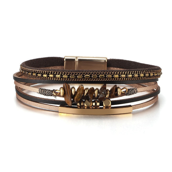 MABEL | TIGER EYE CHIP FAUX LEATHER BRACELET
