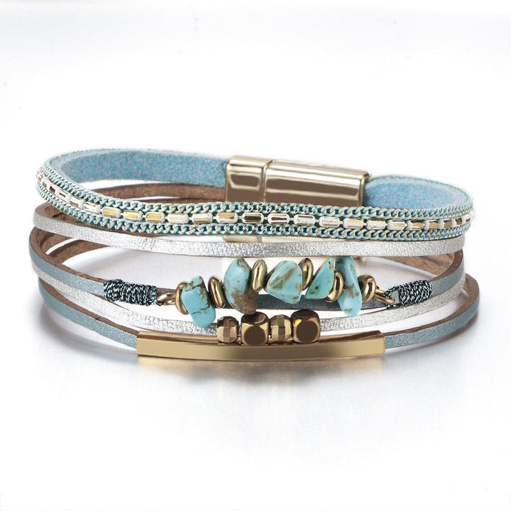 CLEMENTINE | TURQUOISE STONE CHIP FAUX LEATHER BRACELET