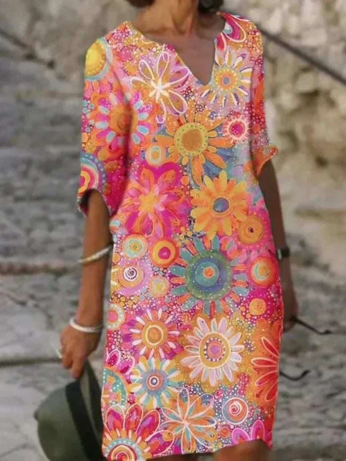 ELENA | VIBRANT FLORAL MIDI DRESS