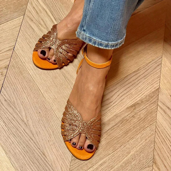 CAROLINE | FLAT ANKLE STRAP SANDALS IN ORANGE