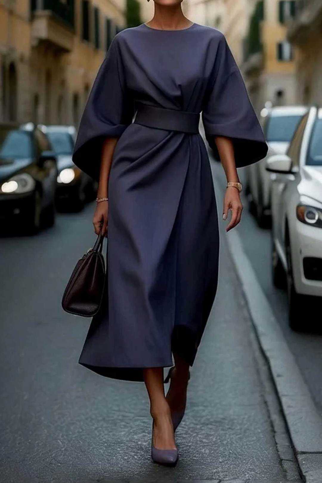 AMILY | ELEGANT DRESS WITH SIDE SLITS AND BELT