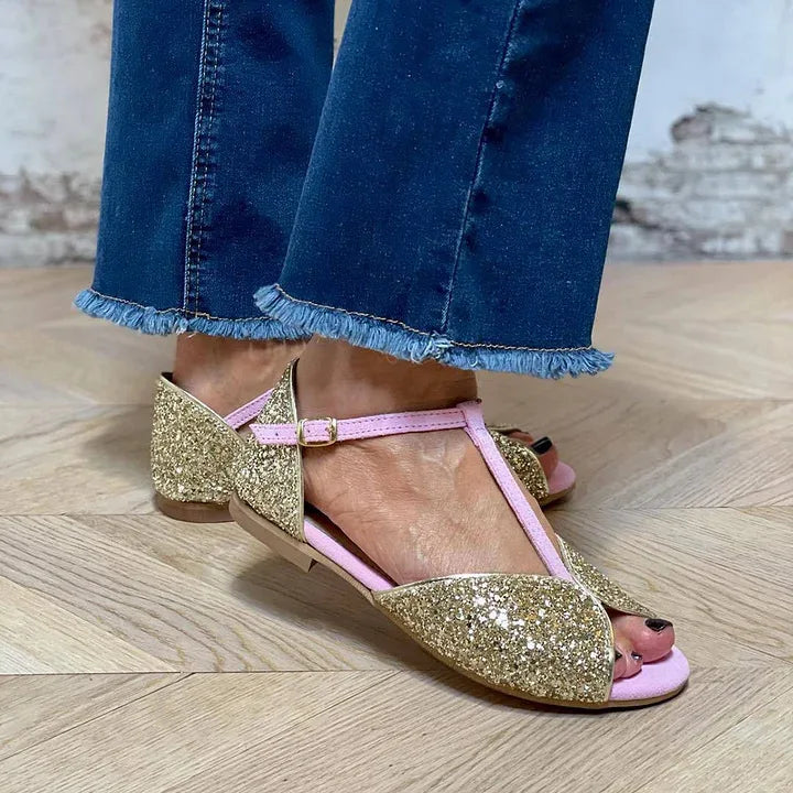 ALESSANDRA | GLITTER T-BAR HEELED SANDALS