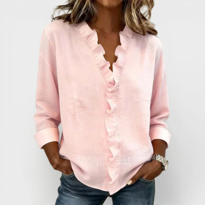 VELMA | BLOUSE WITH RUFFLES &amp; V-NECK