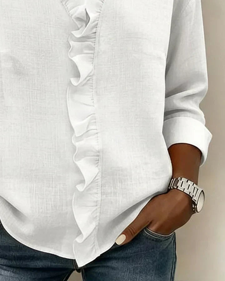VELMA | BLOUSE WITH RUFFLES &amp; V-NECK