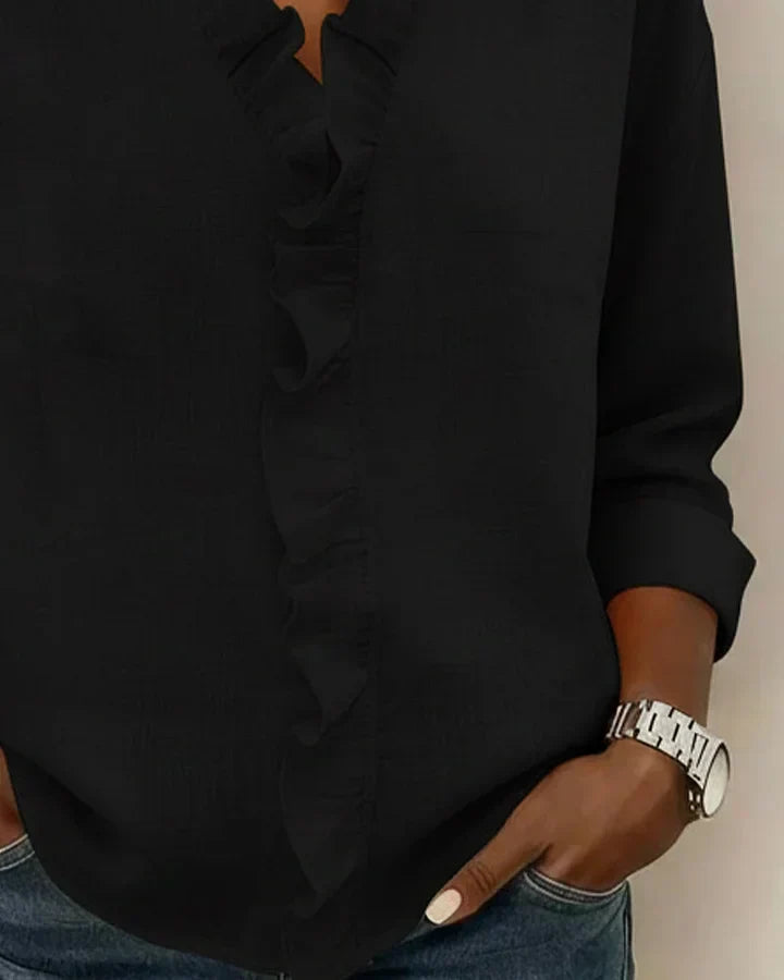 VELMA | BLOUSE WITH RUFFLES &amp; V-NECK