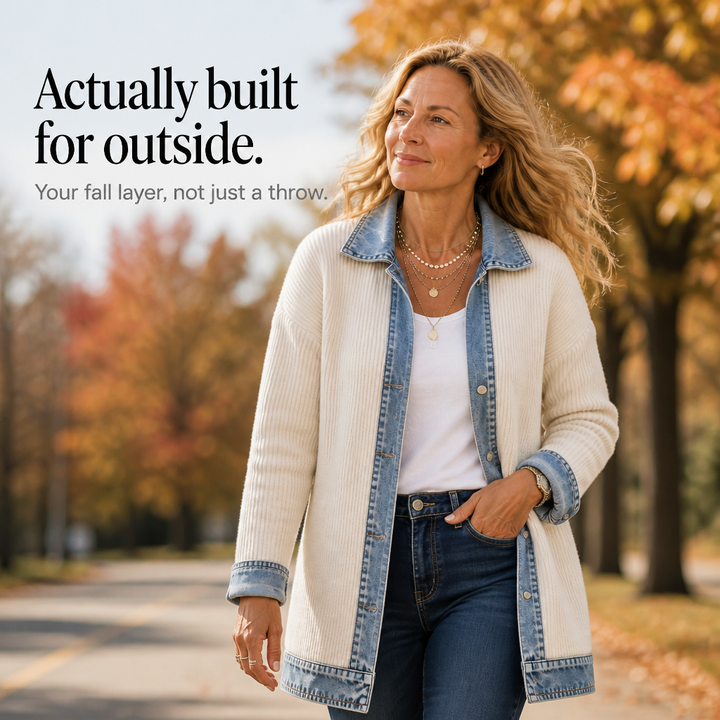 VERINA | RIBBED COAT WITH DENIM-STYLE TRIM