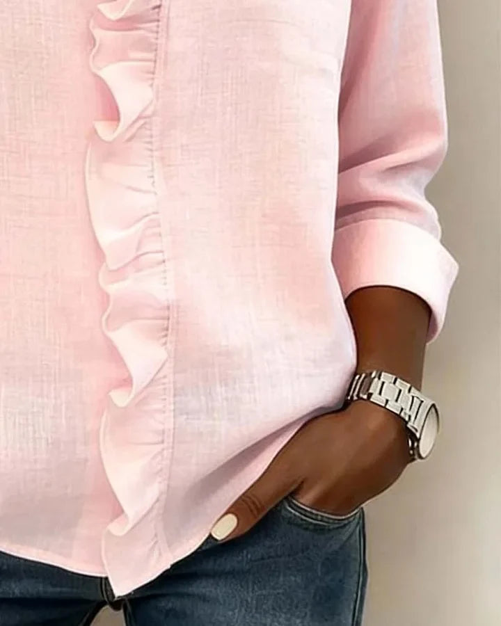 VELMA | BLOUSE WITH RUFFLES &amp; V-NECK