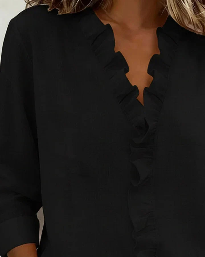 VELMA | BLOUSE WITH RUFFLES &amp; V-NECK