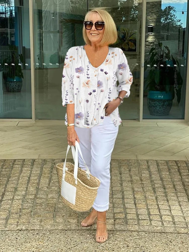 LEANNE | PRINTED BUTTON TUNIC TOP