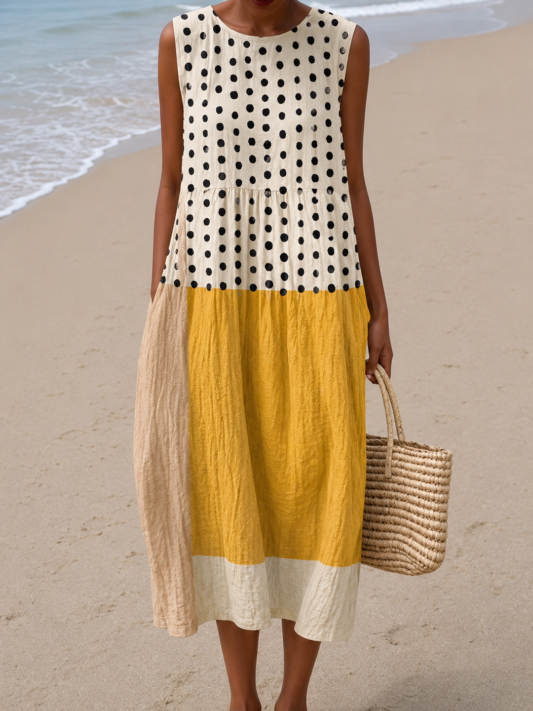 LEAH | MIDI COLORBLOCK POLKA DOT DRESS