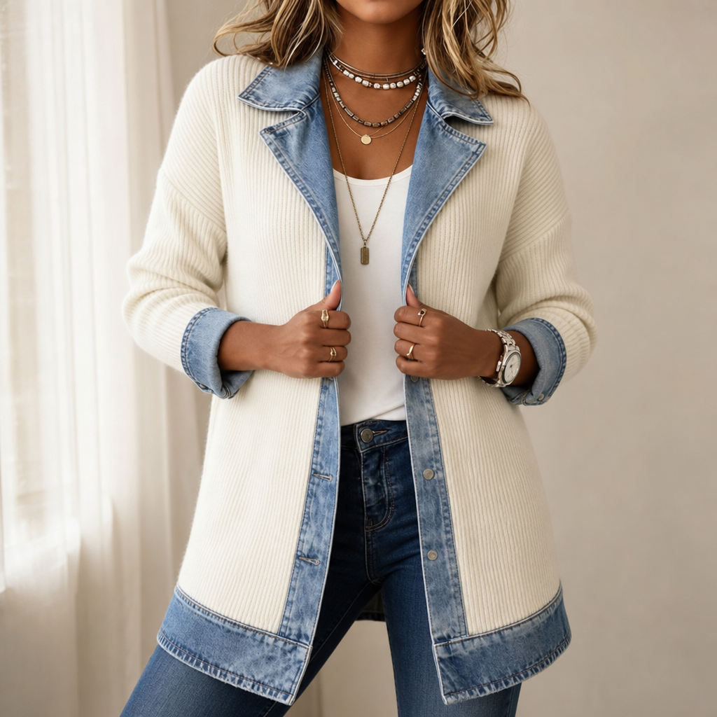 VERINA | RIBBED COAT WITH DENIM-STYLE TRIM