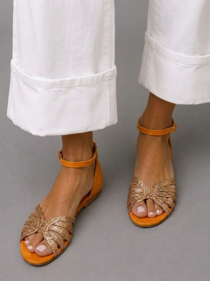 CAROLINE | FLAT ANKLE STRAP SANDALS IN ORANGE