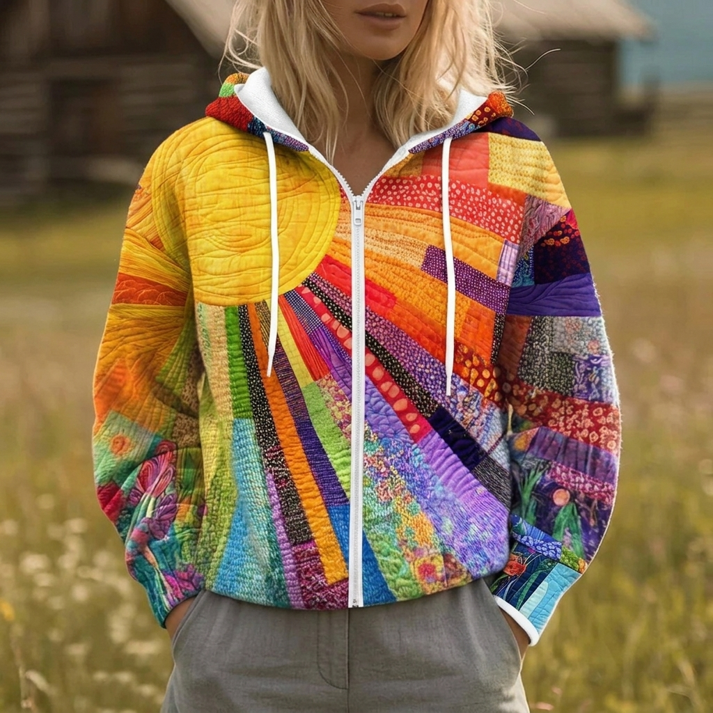 MARLYNE | SUNBURST PRINT ZIP HOODIE