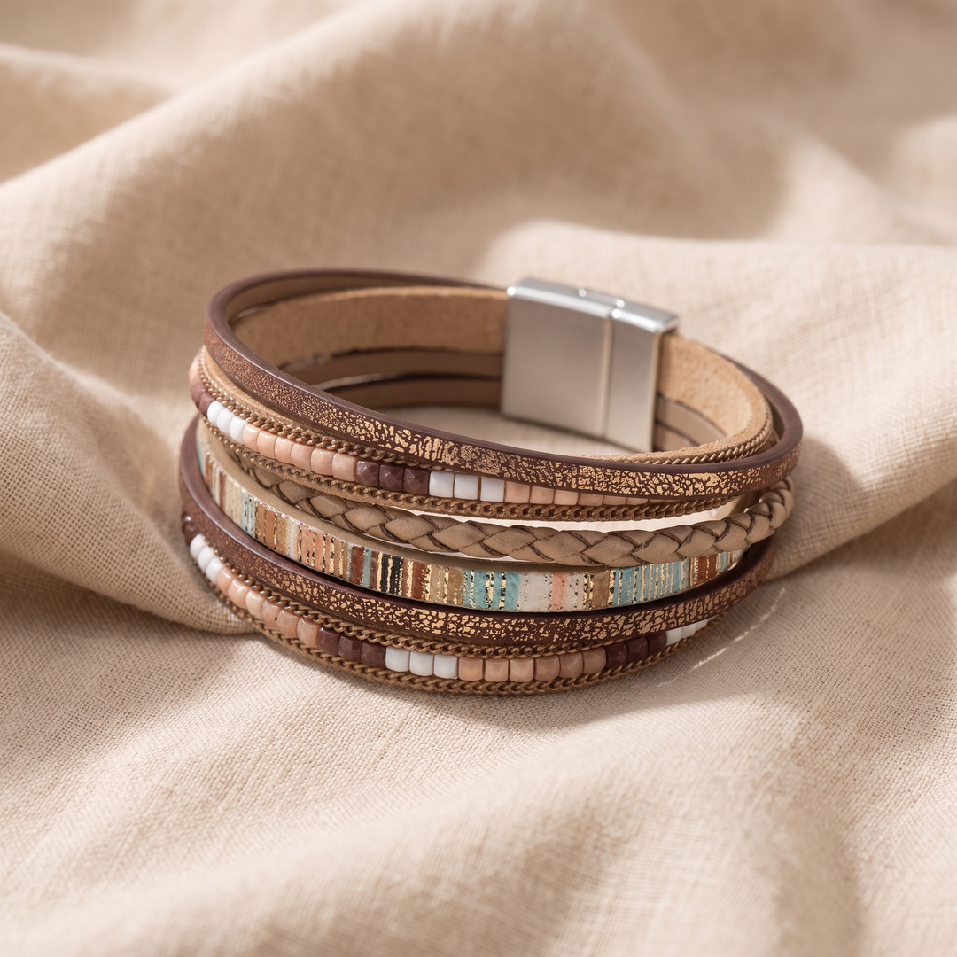 ELEANOR | TAN FAUX LEATHER WRAP BRACELET