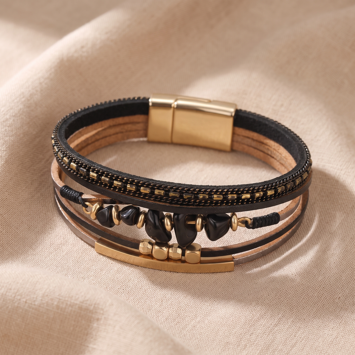 DOROTHY | BLACK STONE CHIP FAUX LEATHER BRACELET