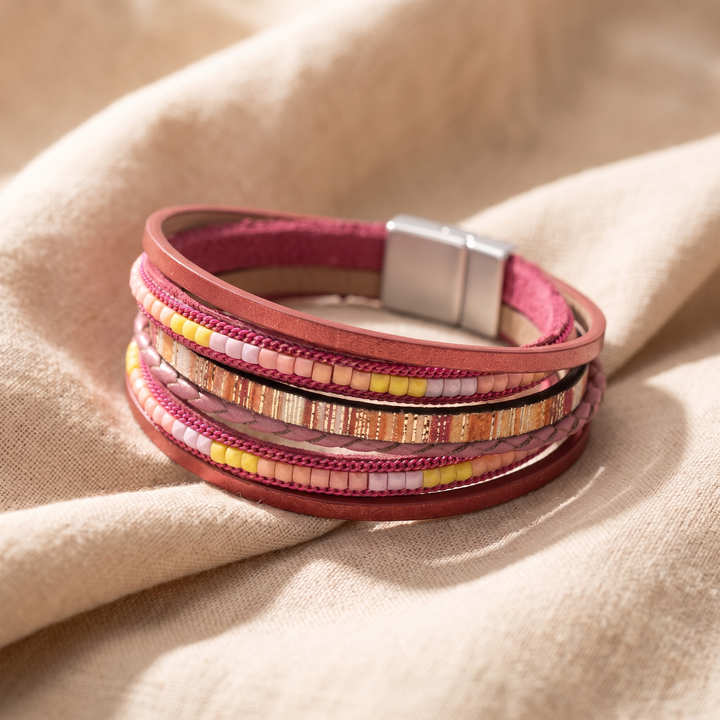ROSALIND | RASPBERRY FAUX LEATHER WRAP BRACELET