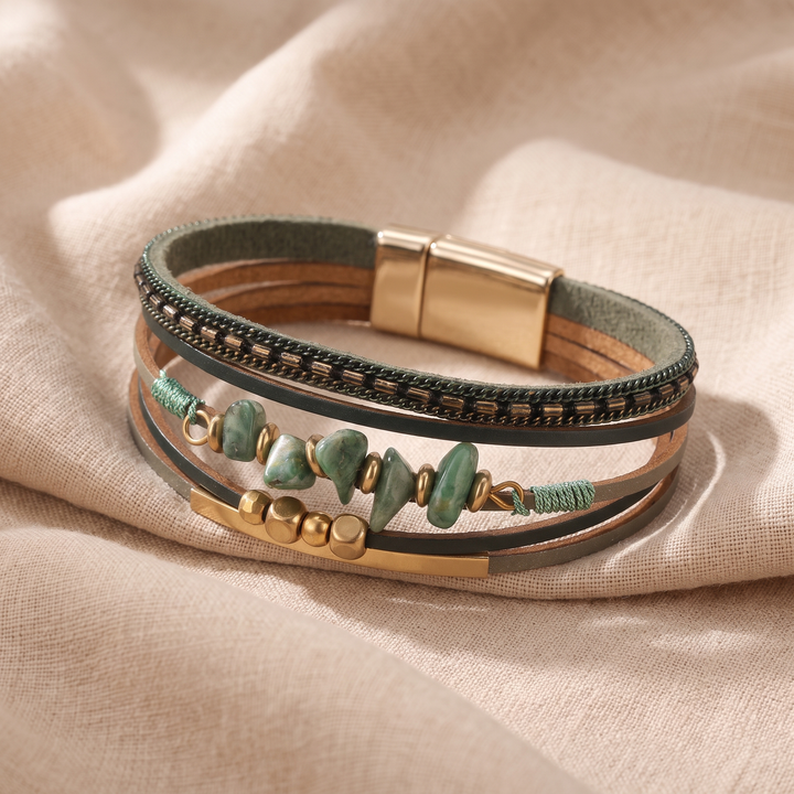 AGNES | GREEN STONE CHIP FAUX LEATHER BRACELET
