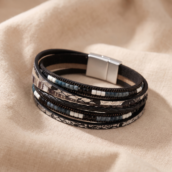 CONSTANCE | BLACK SNAKE FAUX LEATHER WRAP BRACELET