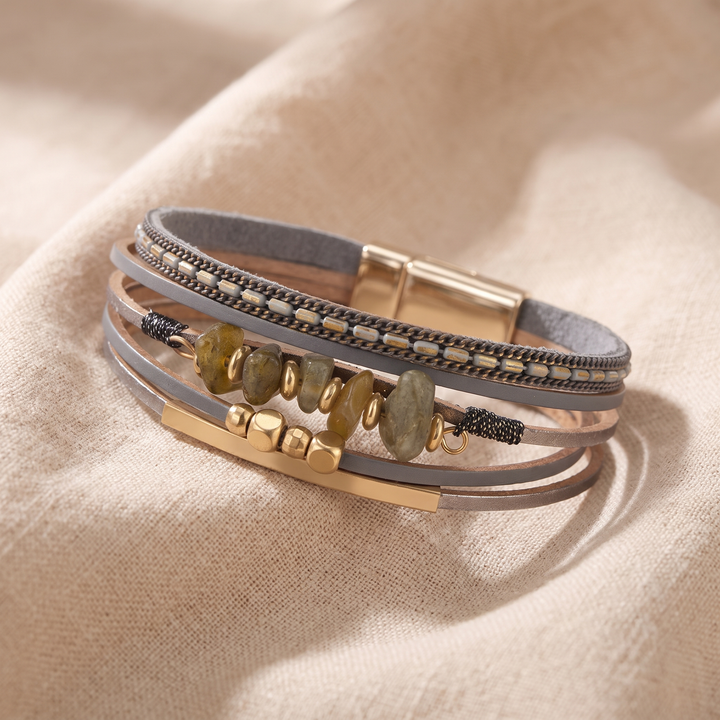 NORA | MOSS STONE CHIP FAUX LEATHER BRACELET