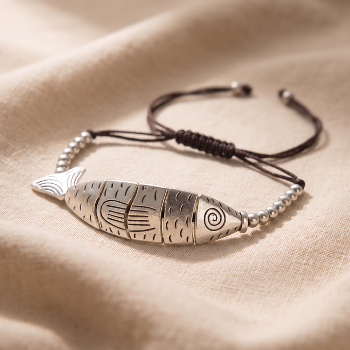 DELPHINE | ARTICULATED FISH CHARM CORD BRACELET