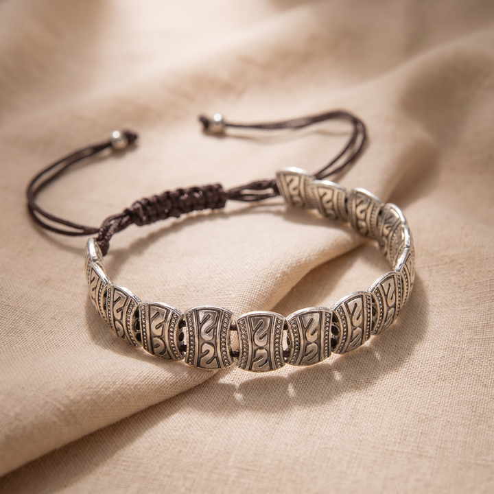 HESTER | ENGRAVED PANEL BEAD CORD BRACELET