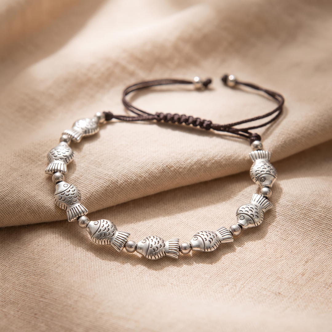 ELODIE | FISH &amp; SILVER BEAD CORD BRACELET