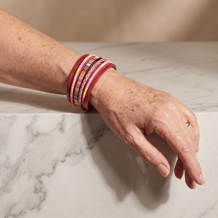 ROSALIND | RASPBERRY FAUX LEATHER WRAP BRACELET