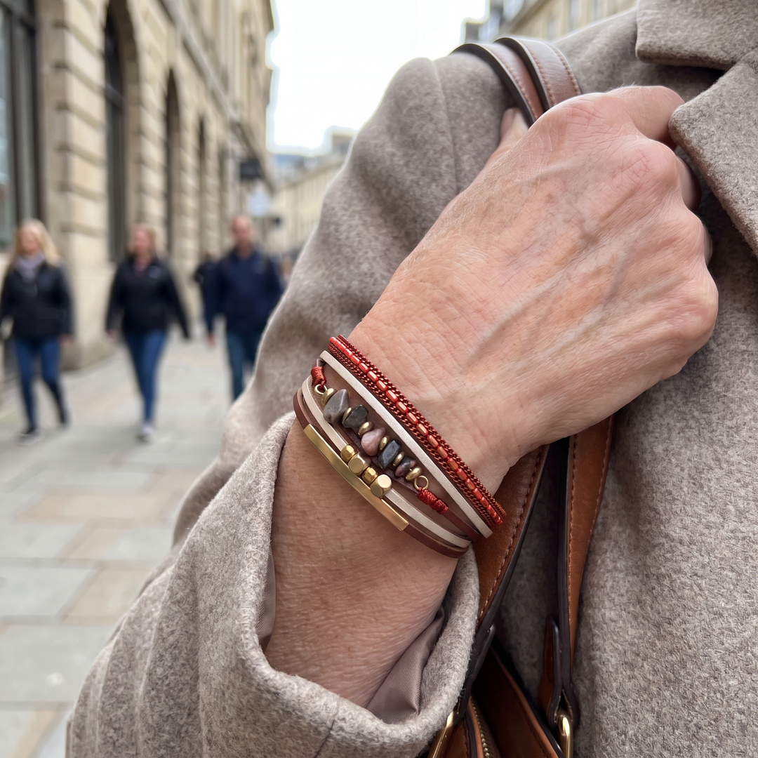 IRIS | ROSE STONE CHIP FAUX LEATHER BRACELET