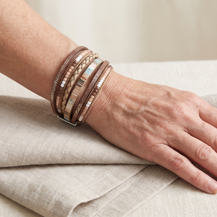 ELEANOR | TAN FAUX LEATHER WRAP BRACELET